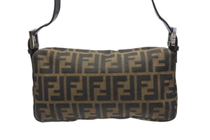 FENDI フェンディ ハンドバッグ ズッカ柄 マンマバケット ブラウン キャンバス レザー 26424 シルバー金具 美品 中古 4b005301