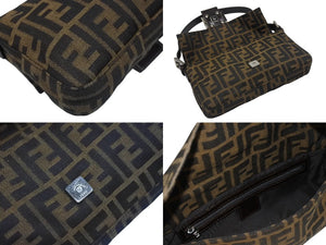 FENDI フェンディ ハンドバッグ ズッカ柄 マンマバケット ブラウン キャンバス レザー 26424 シルバー金具 美品 中古 4b005301