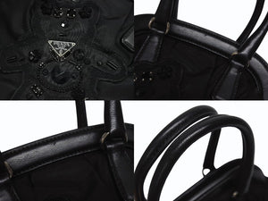 PRADA プラダ BearLogo ベアロゴ ハンドバッグ トライアングルロゴ 2020s ナイロン レザー ビジュー ブラック 美品 中古 4b005303