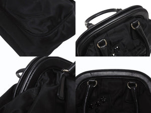 PRADA プラダ BearLogo ベアロゴ ハンドバッグ トライアングルロゴ 2020s ナイロン レザー ビジュー ブラック 美品 中古 4b005303