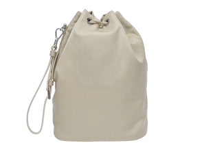 極美品 PRADA プラダ ハンドバッグ 巾着型 ロゴプレート Re-Nylon ポーチ 1NS369 ナイロン ベージュ 中古 4b005304