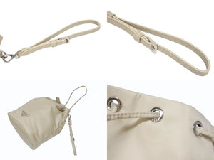 極美品 PRADA プラダ ハンドバッグ 巾着型 ロゴプレート Re-Nylon ポーチ 1NS369 ナイロン ベージュ 中古 4b005304