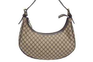 CELINE セリーヌ マカダム柄 ワンショルダーバッグ ベージュ ハンドバッグ キャンバス レザー ロゴ ゴールド金具 美品 中古 4b005307