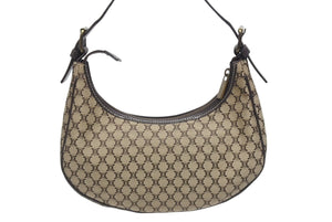 CELINE セリーヌ マカダム柄 ワンショルダーバッグ ベージュ ハンドバッグ キャンバス レザー ロゴ ゴールド金具 美品 中古 4b005307