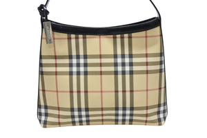 極美品 BURBERRY バーバリー ノヴァチェック 2000年代 ワンショルダーバッグ PVC レザー ベージュ ブラック シルバー金具 中古 4b005309