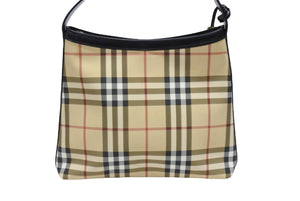 極美品 BURBERRY バーバリー ノヴァチェック 2000年代 ワンショルダーバッグ PVC レザー ベージュ ブラック シルバー金具 中古 4b005309