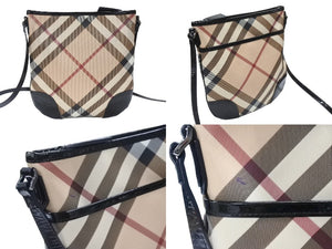 BURBERRY バーバリー ショルダーバッグ チェック柄 ベージュ ブラック 黒 パテントレザー 3800998 美品 中古 4b005310