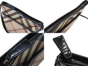BURBERRY バーバリー ショルダーバッグ チェック柄 ベージュ ブラック 黒 パテントレザー 3800998 美品 中古 4b005310