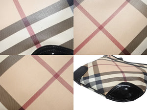 BURBERRY バーバリー ショルダーバッグ チェック柄 ベージュ ブラック 黒 パテントレザー 3800998 美品 中古 4b005310