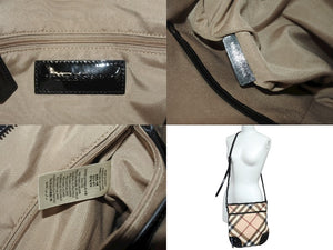 BURBERRY バーバリー ショルダーバッグ チェック柄 ベージュ ブラック 黒 パテントレザー 3800998 美品 中古 4b005310