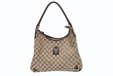 極美品 GUCCI グッチ ワンショルダーバッグ ハンドバッグ 130737 GGキャンバス レザー ベージュ ブラウン ゴールド金具 中古 4b005312