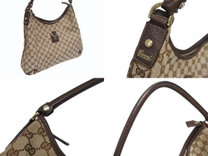 極美品 GUCCI グッチ ワンショルダーバッグ ハンドバッグ 130737 GGキャンバス レザー ベージュ ブラウン ゴールド金具 中古 4b005312