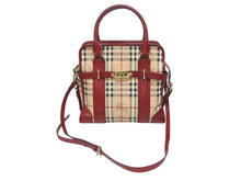 Load image into Gallery viewer, BURBERRY バーバリー ノバチェック 2WAY ハンドバッグ ベージュ レッド PVC レザー 3903157 ゴールド金具 美品 中古 4b005313