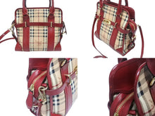Load image into Gallery viewer, BURBERRY バーバリー ノバチェック 2WAY ハンドバッグ ベージュ レッド PVC レザー 3903157 ゴールド金具 美品 中古 4b005313