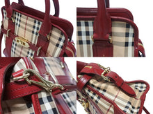 Load image into Gallery viewer, BURBERRY バーバリー ノバチェック 2WAY ハンドバッグ ベージュ レッド PVC レザー 3903157 ゴールド金具 美品 中古 4b005313