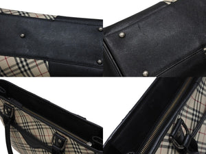 BURBERRY バーバリー ハンドバッグ トートバッグ ノバチェック レザー キャンバス ベージュ 美品 中古 4b005315