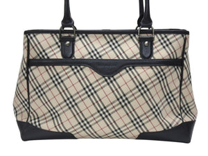 BURBERRY バーバリー ハンドバッグ トートバッグ ノバチェック レザー キャンバス ベージュ 美品 中古 4b005315