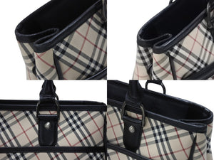 BURBERRY バーバリー ハンドバッグ トートバッグ ノバチェック レザー キャンバス ベージュ 美品 中古 4b005315