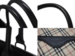 BURBERRY バーバリー ハンドバッグ トートバッグ ノバチェック レザー キャンバス ベージュ 美品 中古 4b005315