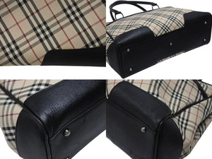 BURBERRY バーバリー ハンドバッグ トートバッグ ノバチェック レザー キャンバス ベージュ 美品 中古 4b005315