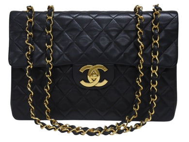 CHANEL シャネル デカマトラッセ チェーンショルダーバッグ シングルフラップ 2番台 ブラック ゴールド金具 美品 中古 4b005317