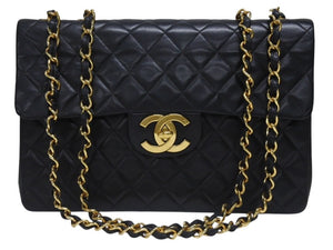 CHANEL シャネル デカマトラッセ チェーンショルダーバッグ シングルフラップ 2番台 ブラック ゴールド金具 美品 中古 4b005317