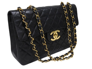 CHANEL シャネル デカマトラッセ チェーンショルダーバッグ シングルフラップ 2番台 ブラック ゴールド金具 美品 中古 4b005317