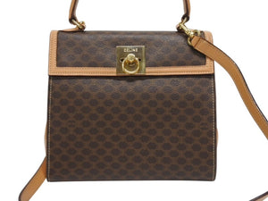 CELINE セリーヌ ハンドバッグ ショルダーバッグ 2WAY M 14 マカダム柄 PVC レザー ブラウン ゴールド金具 美品 中古 4b005319