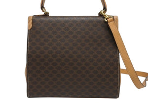 CELINE セリーヌ ハンドバッグ ショルダーバッグ 2WAY M 14 マカダム柄 PVC レザー ブラウン ゴールド金具 美品 中古 4b005319