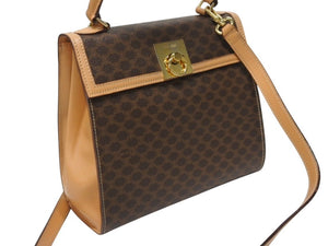 CELINE セリーヌ ハンドバッグ ショルダーバッグ 2WAY M 14 マカダム柄 PVC レザー ブラウン ゴールド金具 美品 中古 4b005319