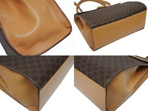CELINE セリーヌ ハンドバッグ ショルダーバッグ 2WAY M 14 マカダム柄 PVC レザー ブラウン ゴールド金具 美品 中古 4b005319