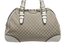 Load image into Gallery viewer, CELINE セリーヌ マカダム柄 ハンドバッグ ミニボストンバッグ ベージュ ホワイト キャンバス レザー 型押し シルバー金具 美品 中古 4b005321