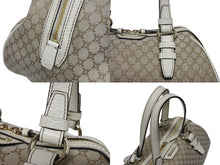 Load image into Gallery viewer, CELINE セリーヌ マカダム柄 ハンドバッグ ミニボストンバッグ ベージュ ホワイト キャンバス レザー 型押し シルバー金具 美品 中古 4b005321