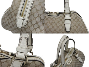 CELINE セリーヌ マカダム柄 ハンドバッグ ミニボストンバッグ ベージュ ホワイト キャンバス レザー 型押し シルバー金具 美品 中古 4b005321