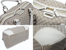 Load image into Gallery viewer, CELINE セリーヌ マカダム柄 ハンドバッグ ミニボストンバッグ ベージュ ホワイト キャンバス レザー 型押し シルバー金具 美品 中古 4b005321