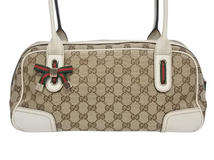GUCCI グッチ ミニボストンバッグ ハンドバッグ 161720 486628 GGキャンバス レザー ベージュ ホワイト 美品 中古 4b005323