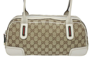 GUCCI グッチ ミニボストンバッグ ハンドバッグ 161720 486628 GGキャンバス レザー ベージュ ホワイト 美品 中古 4b005323