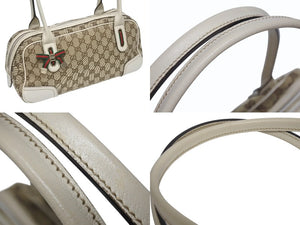 GUCCI グッチ ミニボストンバッグ ハンドバッグ 161720 486628 GGキャンバス レザー ベージュ ホワイト 美品 中古 4b005323