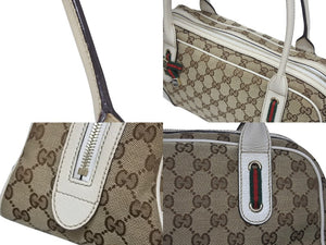 GUCCI グッチ ミニボストンバッグ ハンドバッグ 161720 486628 GGキャンバス レザー ベージュ ホワイト 美品 中古 4b005323