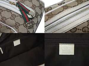 GUCCI グッチ ミニボストンバッグ ハンドバッグ 161720 486628 GGキャンバス レザー ベージュ ホワイト 美品 中古 4b005323