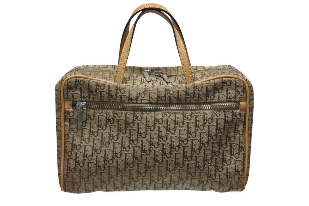 CHRISTIAN DIOR クリスチャンディオール トロッター ミニハンドバッグ MC0053 キャンバス レザー ベージュ 美品 中古 4b005324