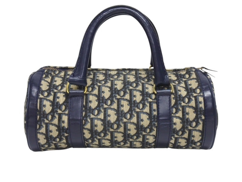 CHRISTIAN DIOR クリスチャンディオール トロッター ミニボストンバッグ 2000s キャンバス レザー ネイビー ベージュ 美品 中古 4b005326