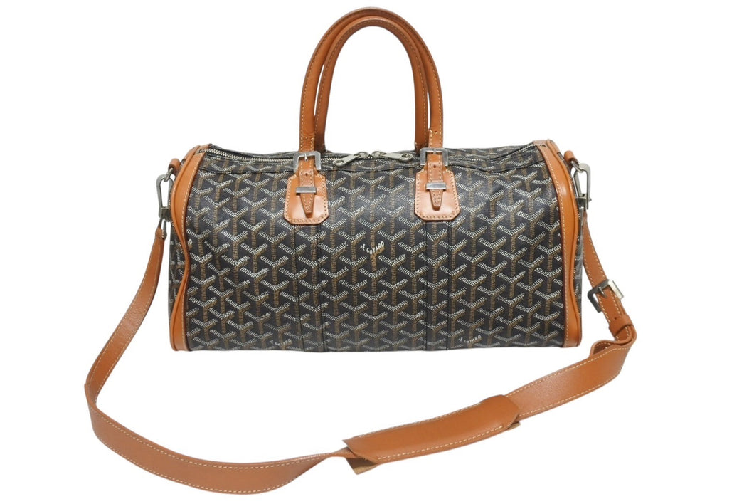 GOYARD ゴヤール クロワジュール 40 ボストンバッグ 2010s PVC レザー ブラック ブラウン シルバー金具 良品 中古 4b005327
