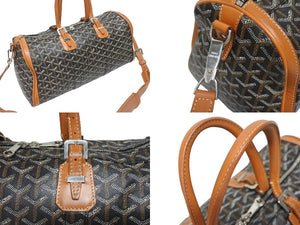 GOYARD ゴヤール クロワジュール 40 ボストンバッグ 2010s PVC レザー ブラック ブラウン シルバー金具 良品 中古 4b005327