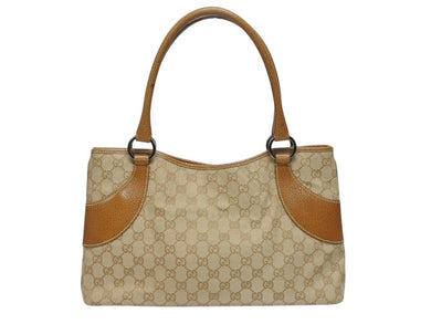 極美品 GUCCI グッチ ハンドバッグ トートバッグ 113015 GGキャンバス レザー ベージュ シルバー金具 中古 4b005331