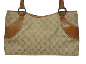 極美品 GUCCI グッチ ハンドバッグ トートバッグ 113015 GGキャンバス レザー ベージュ シルバー金具 中古 4b005331