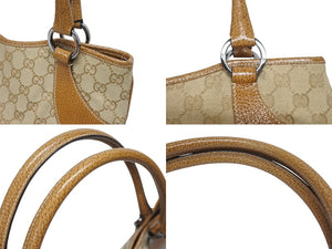 極美品 GUCCI グッチ ハンドバッグ トートバッグ 113015 GGキャンバス レザー ベージュ シルバー金具 中古 4b005331