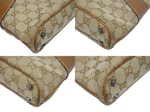 極美品 GUCCI グッチ ハンドバッグ トートバッグ 113015 GGキャンバス レザー ベージュ シルバー金具 中古 4b005331