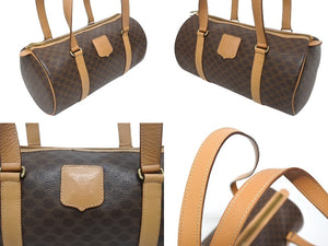 CELINE セリーヌ マカダム ワンショルダーバッグ ポーチ付き ボストンバッグ ハンドバッグ ロゴ PVC レザー ブラウン ゴールド 美品 中古 4b005332