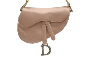 極美品 CHRISTIAN DIOR クリスチャンディオール サドル ソフトバッグ M0465CBUW M59M 2025SS サテン ラインストーン ピンク 中古 4b005337